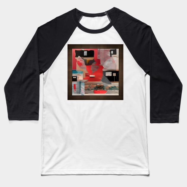 Abstract Collage in Red and Black Baseball T-Shirt by DANAROPER